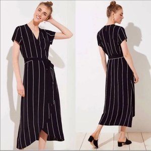 LOFT Plus Black striped wrap dress